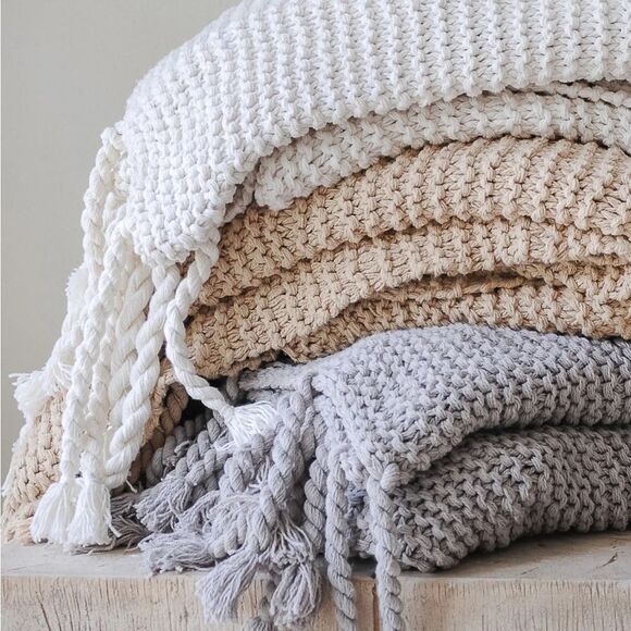 Zestt Organics The Knit Throw Dreamsoft Organic Cotton in Soft White NWOT - Picture 3 of 13